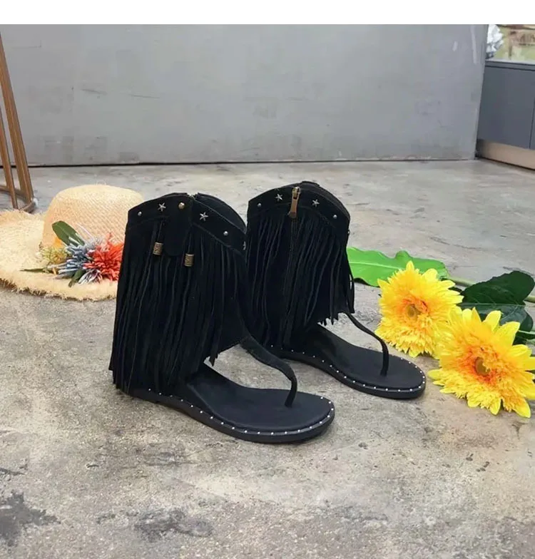 Женские босоножки с бахромой в римском стиле новый летний стиль 202 открытый носок