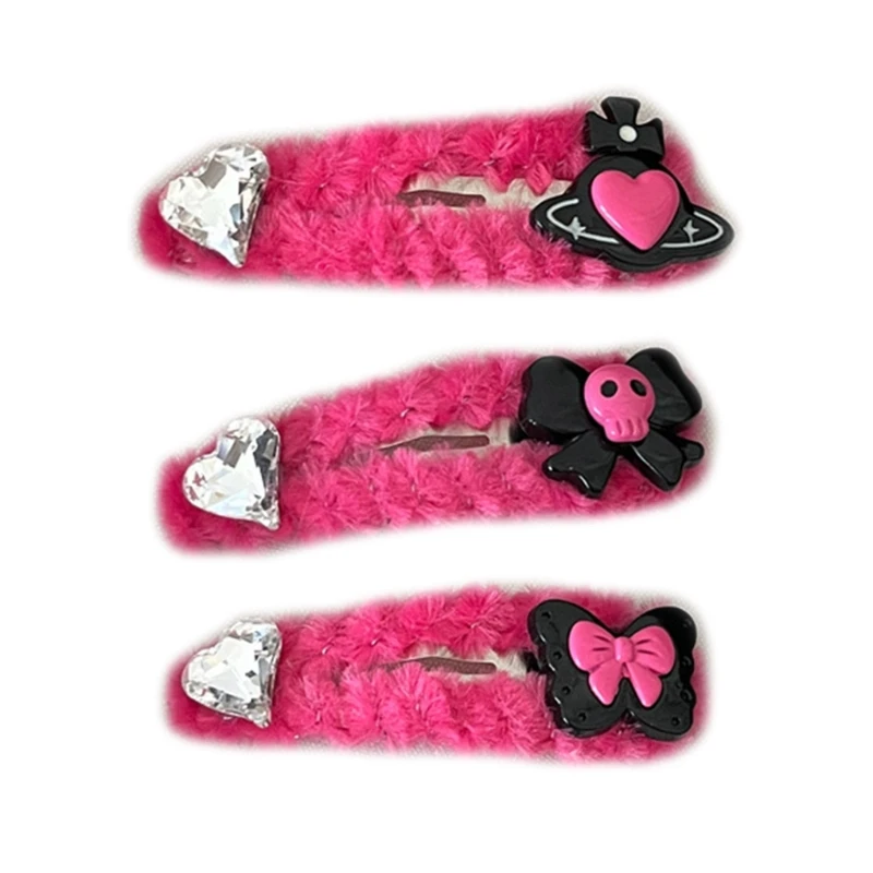 

Y166 Sweet Y2K Girls Hairpins Skull Pink Hairpins Hair Clips for Hot Girl