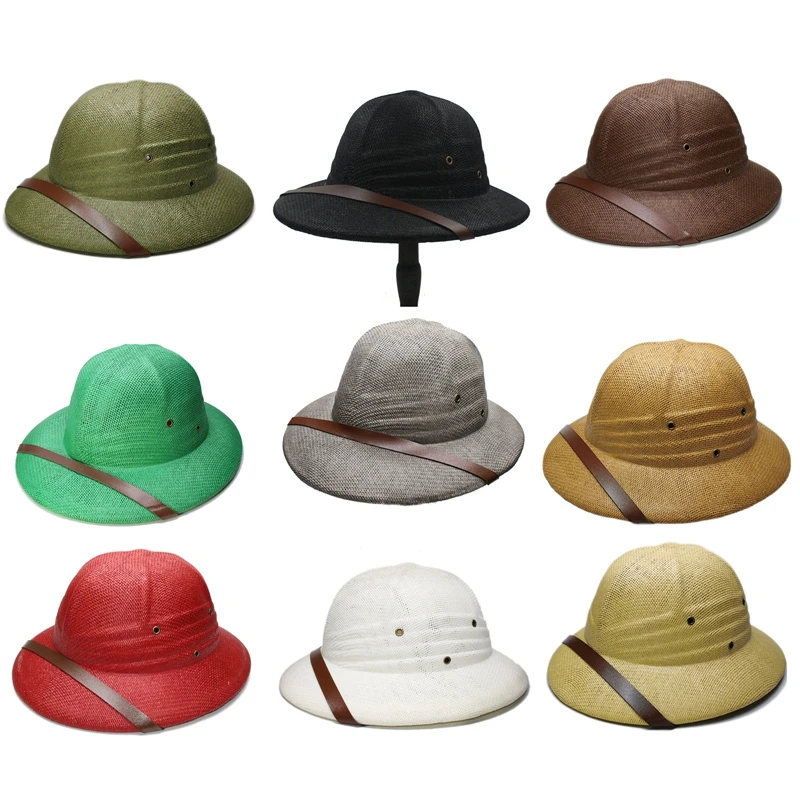 

Child Toquilla Straw Helmet Pith Sun Hat For Boy Girl Vietnam War Army Hat Parent-child Hat Dome Safari Jungle Miners Cap