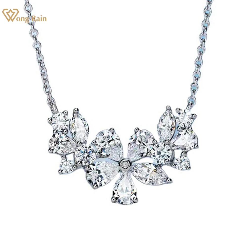 

Wong Rain, серебро 925 пробы, цветы, высокоуглеродный алмаз, драгоценный камень, 18 К, позолоченное ожерелье с подвеской для женщин, ювелирные украш...