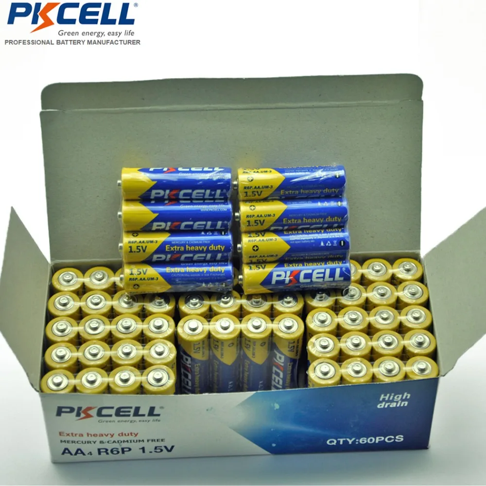 

60 X PKCELL Super Heavy Duty R6P 1.5V AA Battery 2A Batteries Bateria Baterias