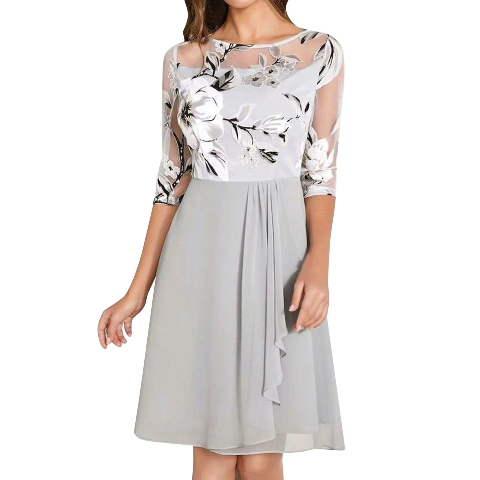 Платья для женщин 2025 года повседневные женские ретро-семинутные рукава с круглым