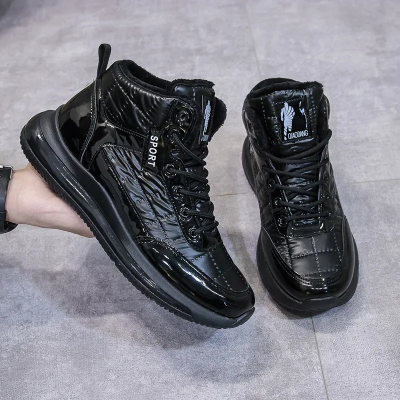 Winter Plus Velvet Unisex Walking Shoes Warm All-match Non-slip Casual Couple Sports Shoes High-top Down Cloth Outdoor Men Shoes