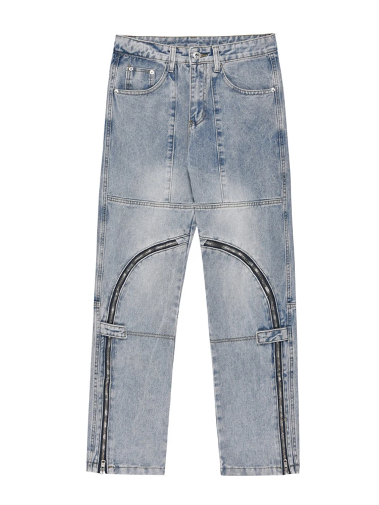 Four Seasons Men's Jeans Straight Slim Casual Fashion Versatile Zipper Pants Hip Hop Straight Wide Leg Pants Ins Hot Sale JEANS