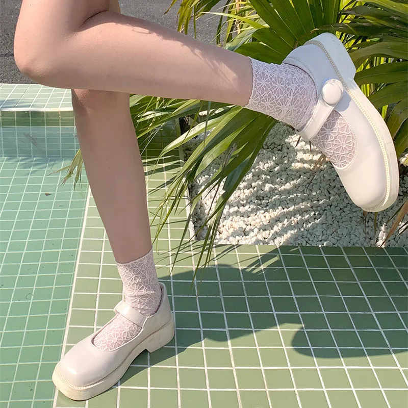 Летние дышащие женские носки однотонные ультратонкие сетчатые кружевные