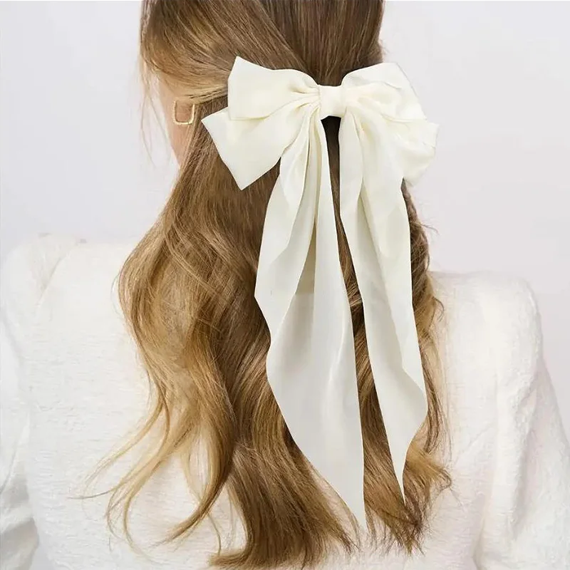 Модные однотонные атласные весенние заколки простые милые с бантом женские