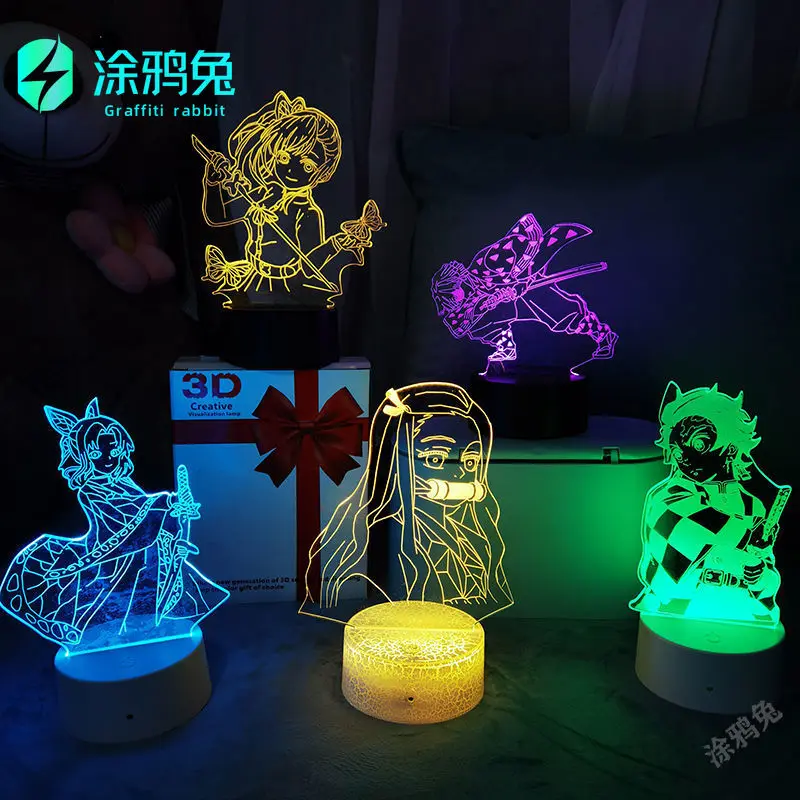 

18 Patterns Demon Slayer Anime Tanjiro Lamp Setup Nezuko Zenitsu Figure Kimetsu No Yaiba Manga Deco RGB 3D Room Decor Agatsuma