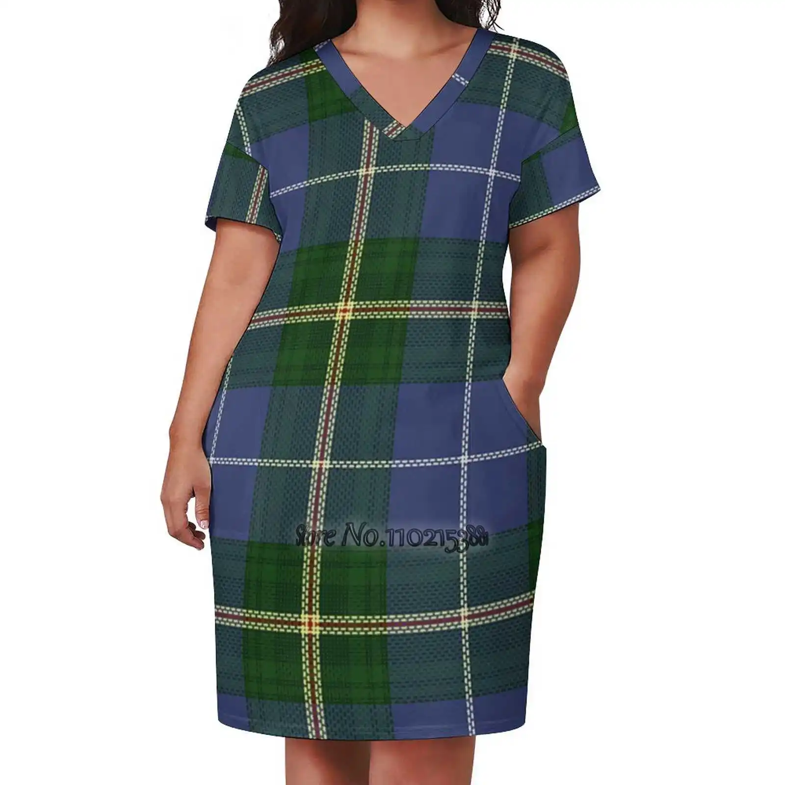 Tartan Of Nova Scotia Fashion Street Dress Loose V-Neck Short Sleeve Skirt Casual Party Skirt 5Xl Tartan Of Nova Scotia Pattern
