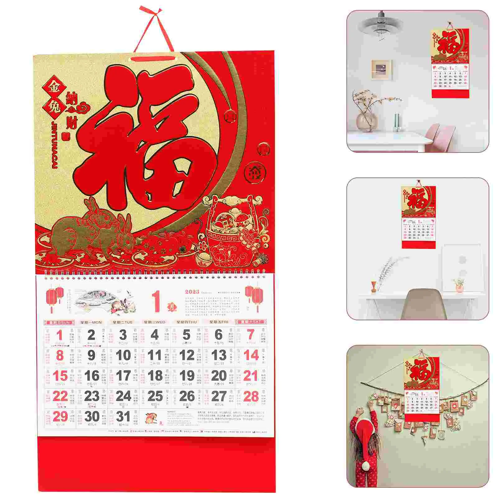 

Calendar Chinese Year Wall New Hanging Lunar Mounted Rabbit Theplanner Shui Feng Desk Planning Decoration Daily Scroll Festival