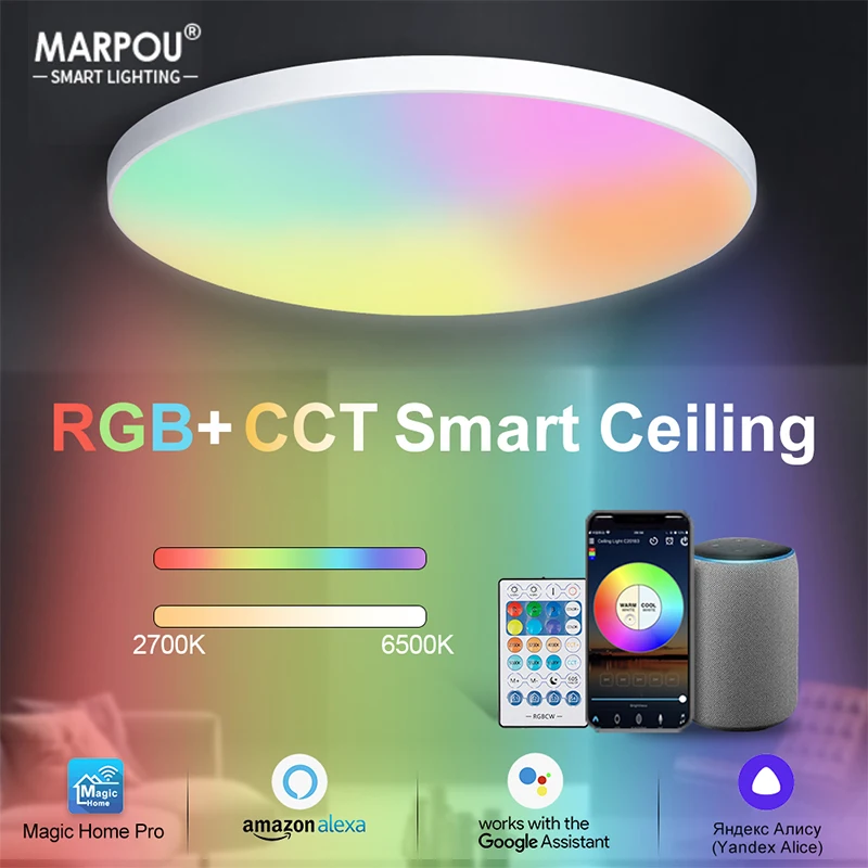 Умная потолочная лампа MARPOU светодиодсветильник с RGB подсветкой Wi-Fi управлением