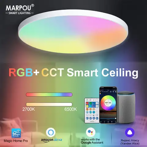 Умная потолочная лампа MARPOU, светодиодсветильник лампа с RGB подсветкой, Wi-Fi, управлением через приложение и голосовым управлением, ламсветил...
