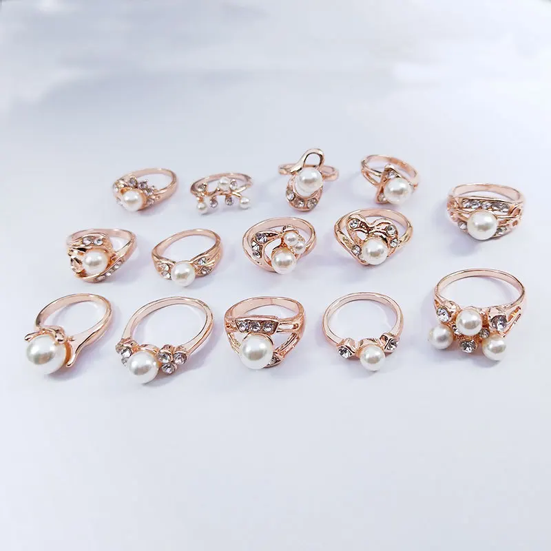 Женское кольцо с крупным геометрическим жемчугом и стразами 12 шт./лот - купить по
