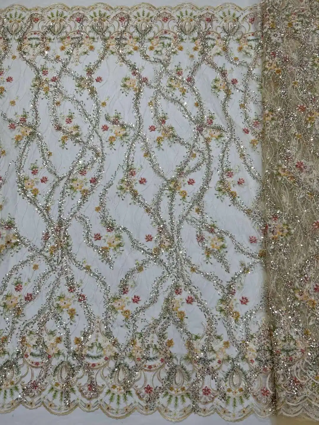 

Popular Printed Fabric With Crystal Beads Embroidered French mesh tulle African fabric Lace For Evening Dresses Weddings Party