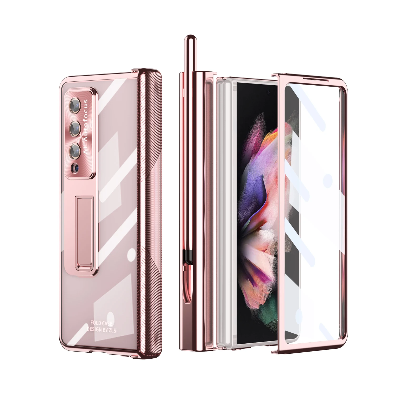

Fashion Clear Tempered Glass Film Folding Case for Samsung Galaxy Z Fold 4 5G Fold4 Fold3 Fold 3 Zfold4 S Pen Holder Stand Cover