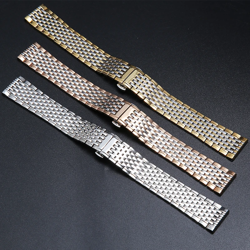 

12 13 14 16 18 19 20mm Silver Rose Gold Stainless Steel Bracelet For Longines L2 L4 Deployment Clasp Watchband With Logo