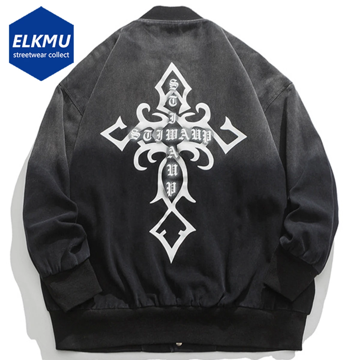 

Denim Varsity Jackets Letter Printed Oversized Harajuku Hip Hop Streetwear Denim Jackets Men Fashion Loose Jeans Coat Outwear