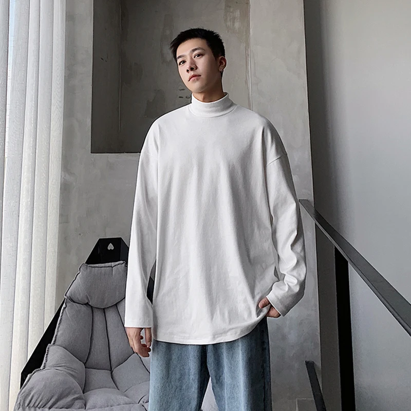 

Autumn New Men's Solid Color Half Turtleneck Loose Soft Bottoming Shirt Long T-shirt Top Drop Shoulder Sleeves Long Sleeves
