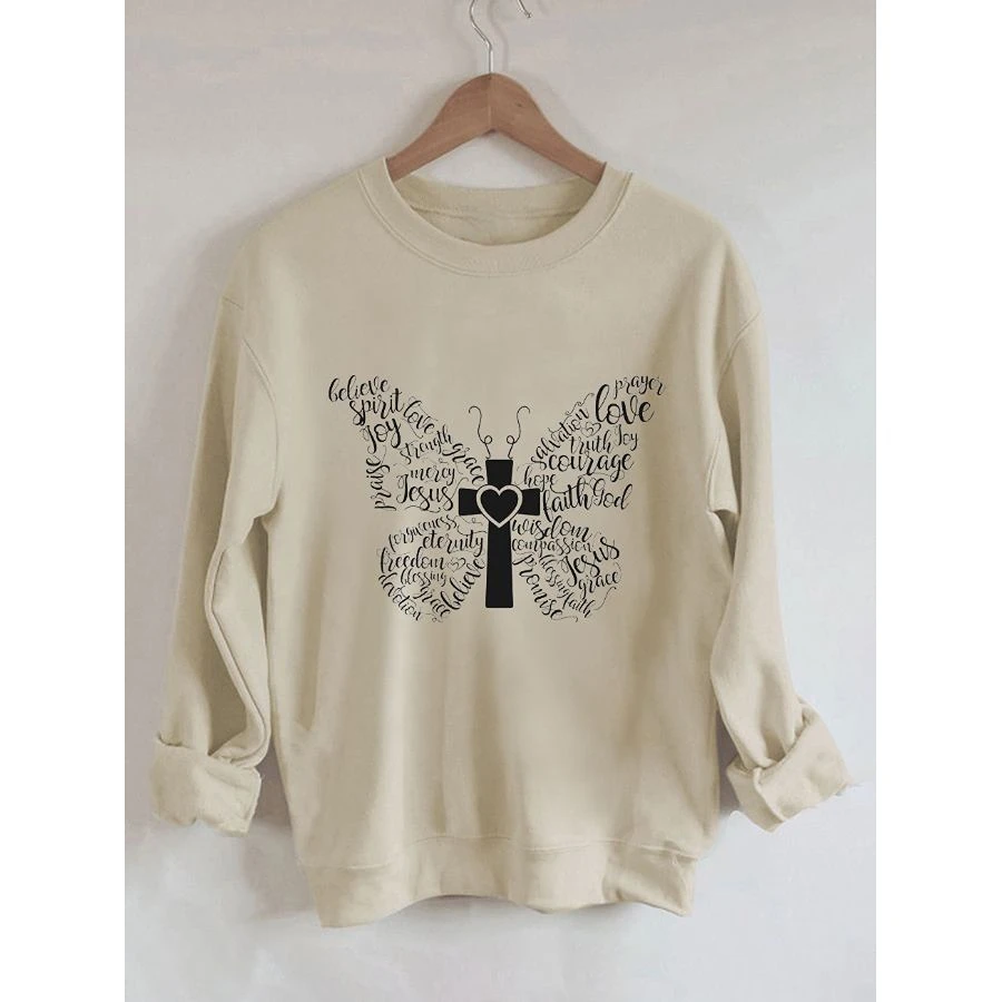 

Rheaclot Женская винтажная хлопковая толстовка с длинным рукавом и принтом Иисуса бабочки