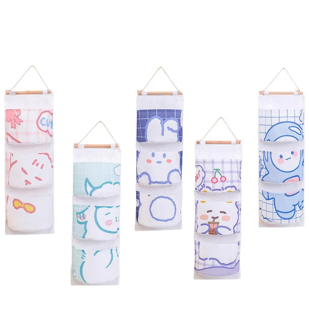 Мультяшная настенная подвесная сумка для хранения с 3 карманами контейнер на