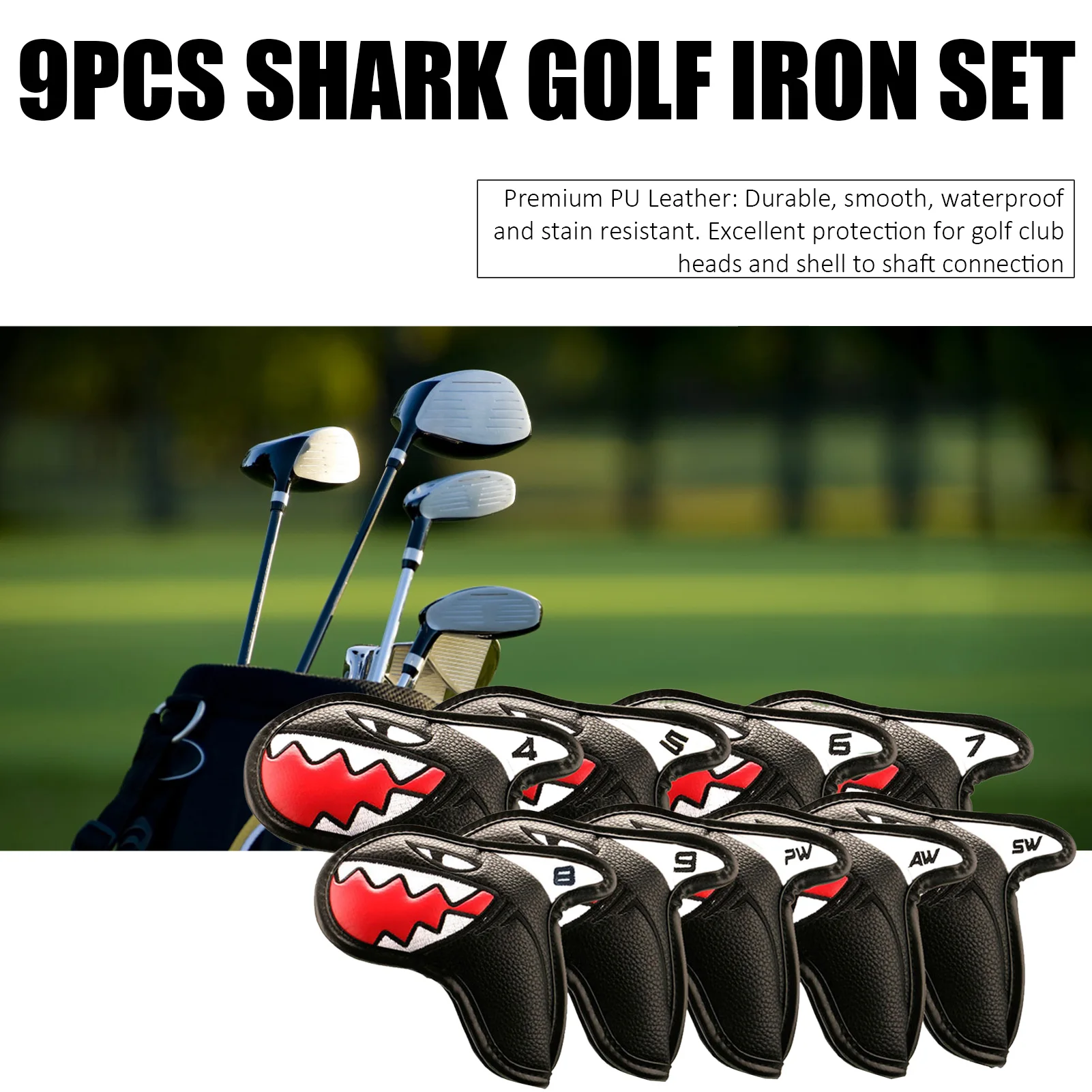 

9Pcs Universal Golf Iron Headcover Golf Club Head Cover Set Cute Sharks Design with Number Golf Accessories for Iron Driver