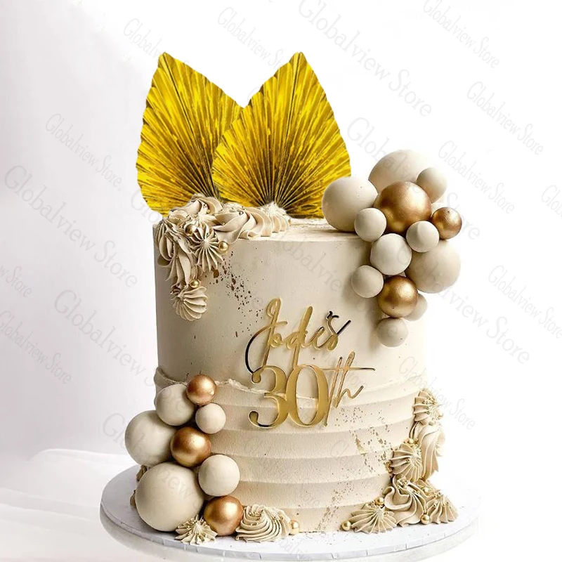 Блестящие бумажные листья ладони 2 шт. для украшения тортов золотые