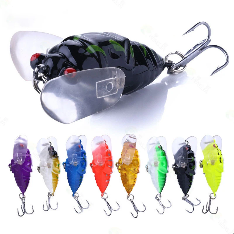 

1PCS Pesca Bionic Insect Popper Fishing Lures 4cm 6g Simulation Cicada Wing Topwater Wobbler Artificial Hard Bait Crankbaits