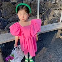 girls ruffle dress 2022 summer new korean version childrens clothing childrens baby square collar puff sleeve princess dress