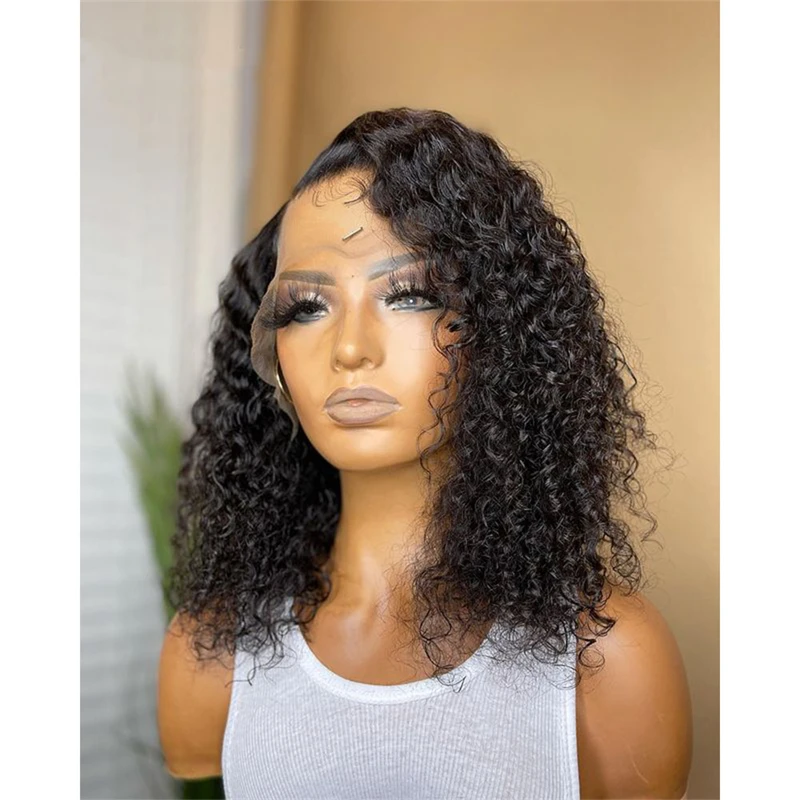 

Short Bob Lace Front Wig For Women Kinky Curly Natural Black Synthetic Soft Hair Glueless Heat Resistant Fiber Daily Cosplay