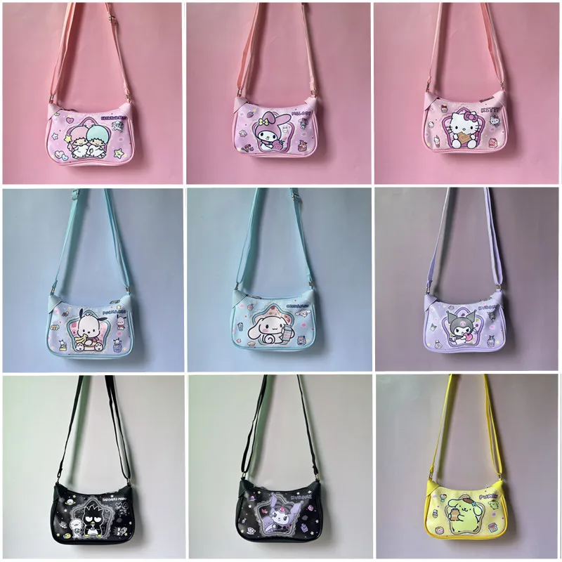

Cartoon Sanrioed Anime My Melody Kuromi Messenger Bag Ins Girl Heart Kawaii Pu Waterproof Storage Shoulder Bag Festival Gifts