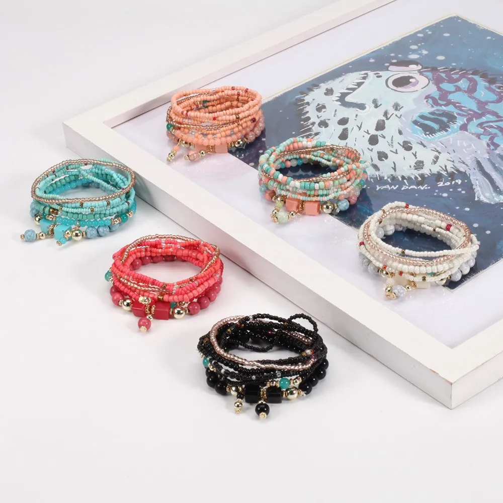 

New Fashion Bohemian Women's Bracelet Handmade Beading Romantic Element Bracelet Set 8 Pieces/set Female Bangle Jewelry