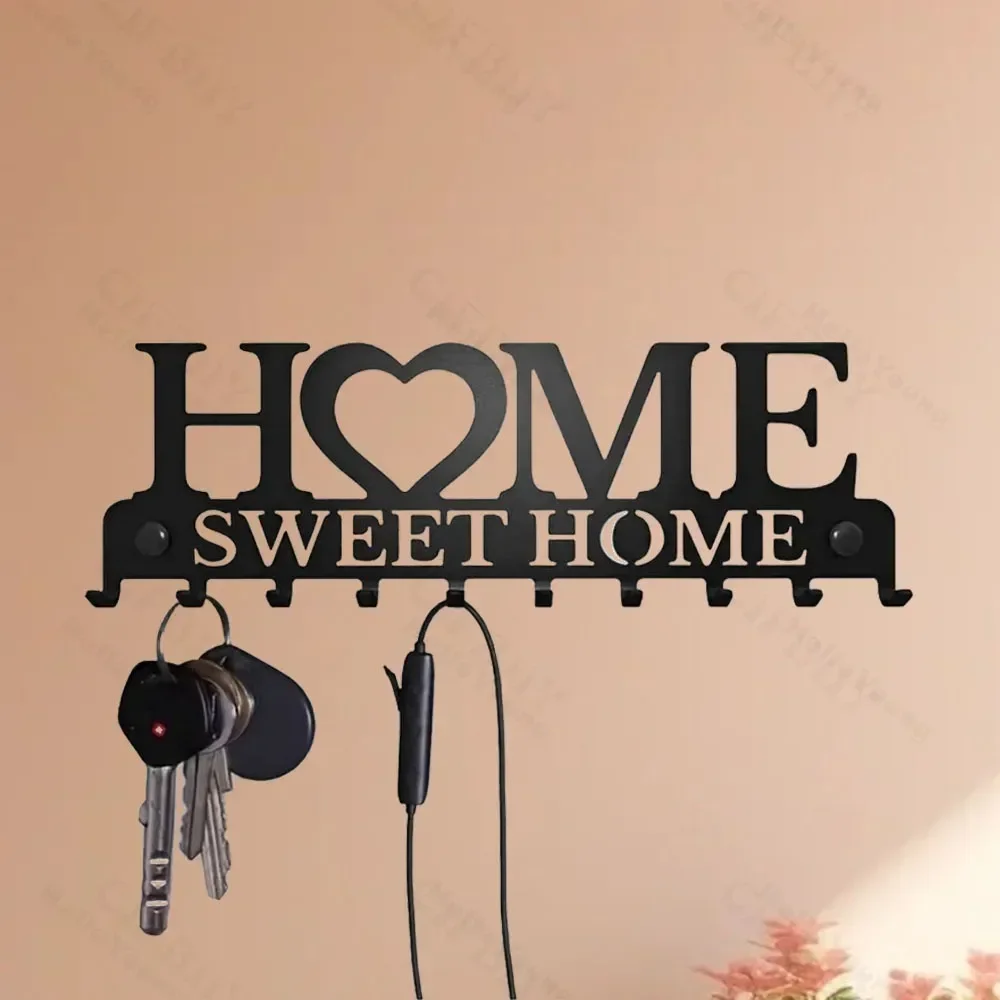Фото Sweet Home Черный Металлический Балкон Настенная Вешалка Для Одежды Держатель Для Ключей Кухонный Органайзер Ванная Комната Крючки Вешалки Для Хранения №4