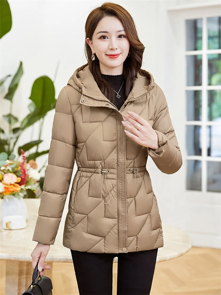 

Light Thin Down Cotton Coat Women Korean Slim Mom's Hooded Parkas Coat