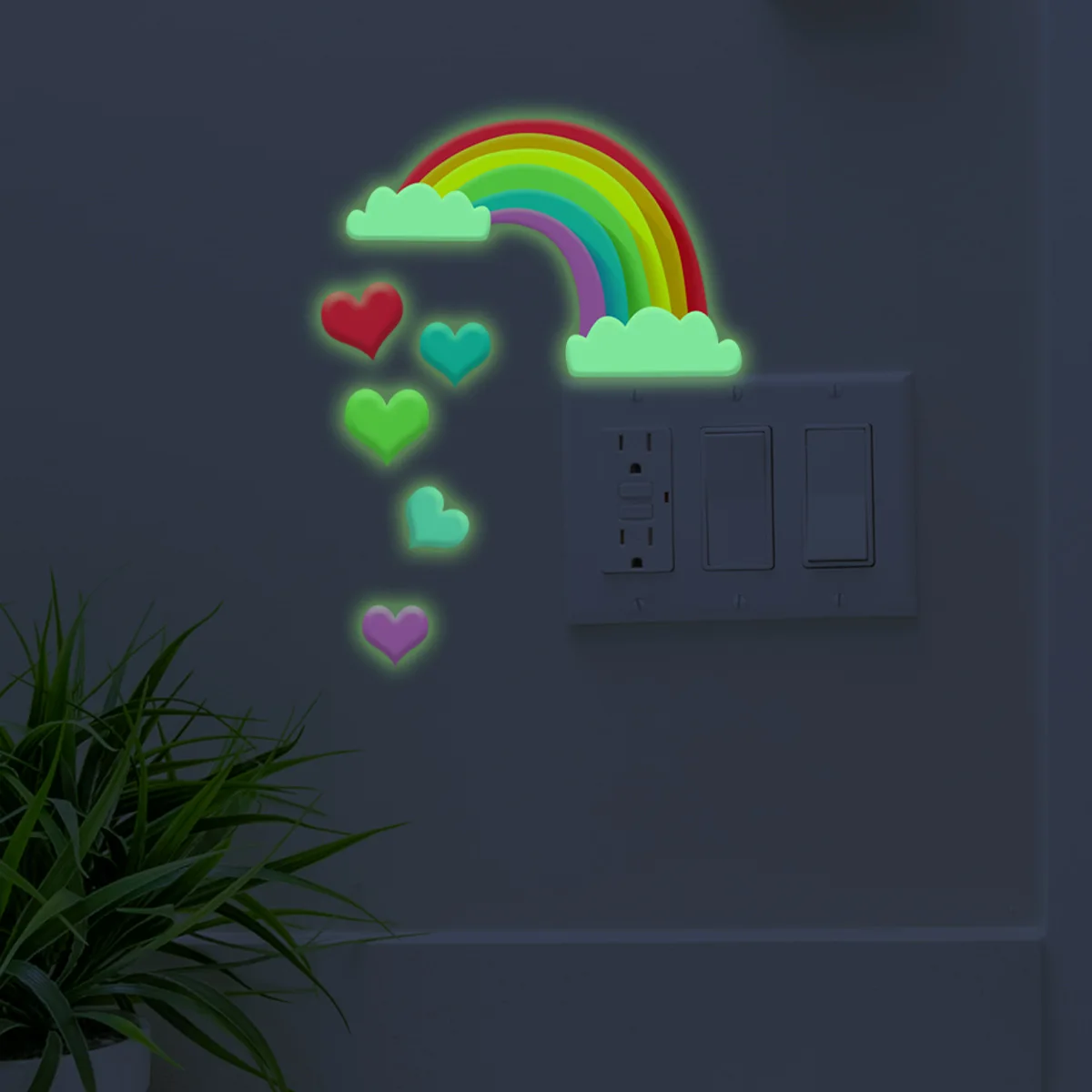 

11.5*11.5cm Wall Sticker Luminous Rainbow Love Wall Sticker Switch Sticker Living Room Decal Mural Wall Sticker Self Adhesive