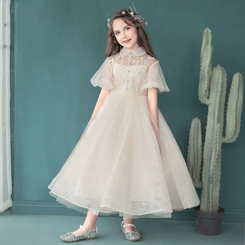 Fashion Mesh Girl Princess Vintage Dress Family Matching Vestido Puff Sleeve Wedding Party Birthday Dress Child Clothes