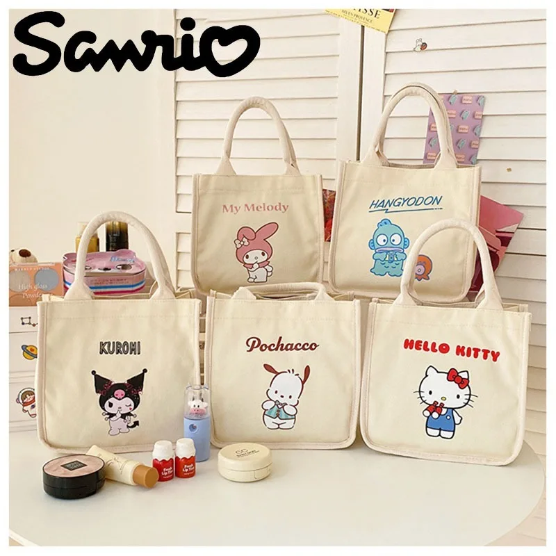 

Sanrio Hello Kitty Pachacco Canvas Handbag Cartoon Kawaii Large Capacity My Melody Kuromi Handbag Bag Ladies Travel Storage Bag