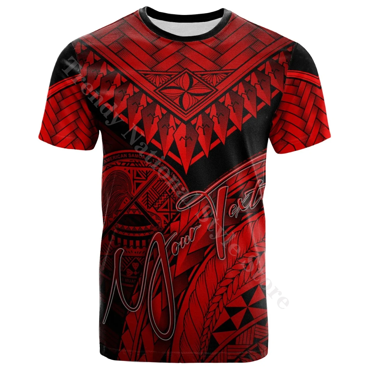 

2023 New Printed Casual Sweatshirt American Samoa Custom Personalized T-Shirt Red-Polynesian Necklace and Lauhala Top