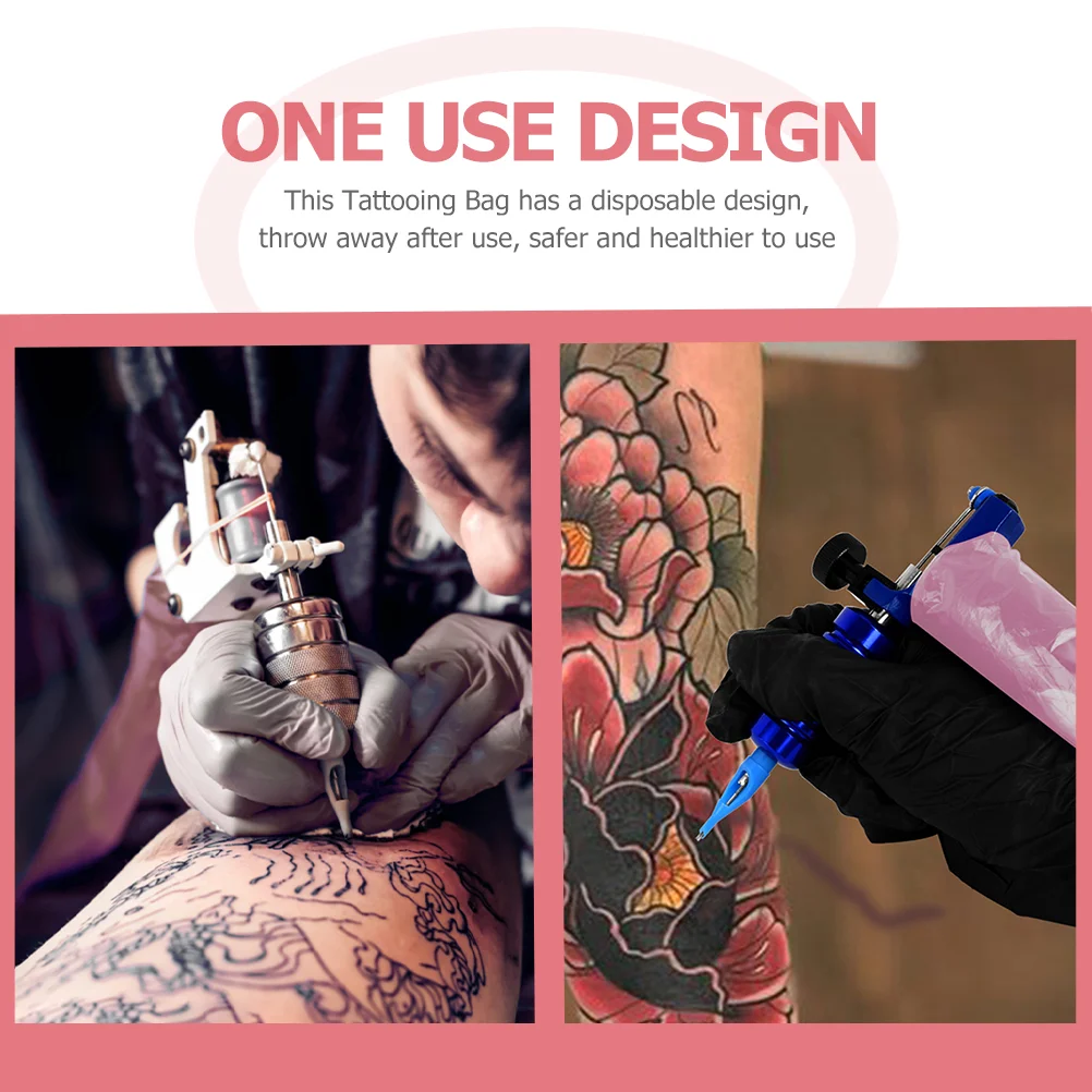 100 Pcs Tattoo Hook Line Bag Pink Cord Tattoos Supplies Pen Cap Clip Cover Pvc Sleeves Bags Tattooing images - 6