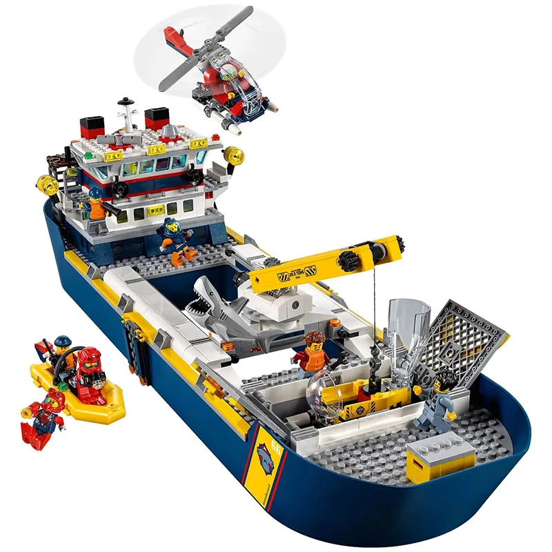 

New Urban Ocean Reconnaissance Ship Model Set 60026 Building Block Assembly Toys Children's Birthday Gift Boys and Girls gift