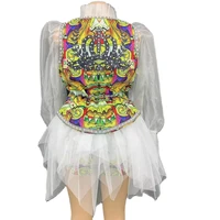 fashion lace women top and shorts show clothing puff sleeves stage costume party club evening bar birthday outfits