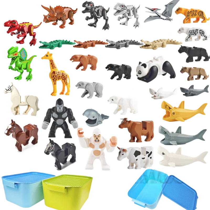 Фото Блоки игрушечные с животными совместимые строительные блоки Moc Классические блоки коробка основание игрушки для детей Динозавры динозавры крокодил животные №1