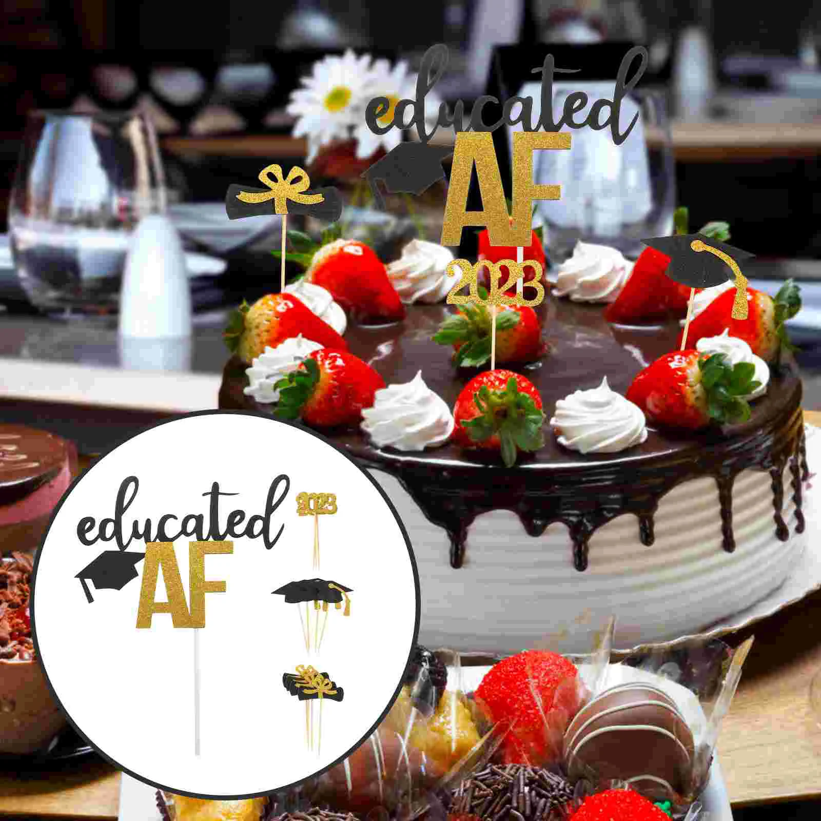 

13pcs Graduation Theme Party Decorative Creative Glitter For 2023 Graduation Cupcake Ornaments Dessert Picks