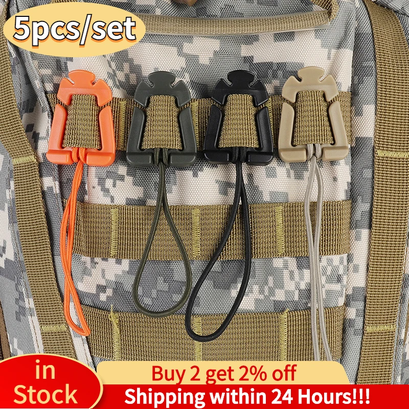 

5pcs/lot Small Molle Backpack Carabiner Clips EDC Tool Elastic Rope Webbing Fixed Buckles Nylon Camping Bag Hanger Hook Clamp