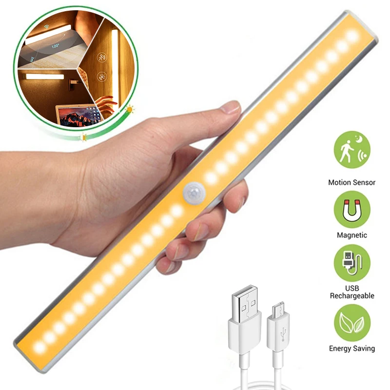 

USB Rechargeable Motion Sensor Light 6 10 24 40 60 LED Night Light Kitchen Bedroom Lighting Wall Lamp Wardrobe Lamp Staircase