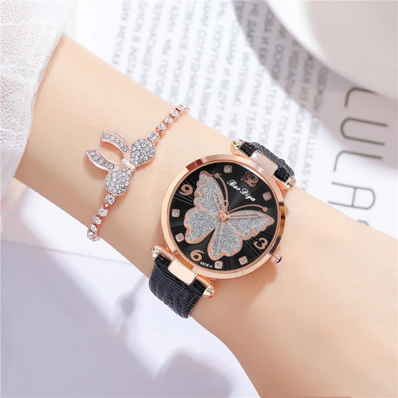 Fashion Women Quartz Watches Butterfly Dial Design Casual Female Wristwatches Woman Watches Leather Clock Montre Femme Gift