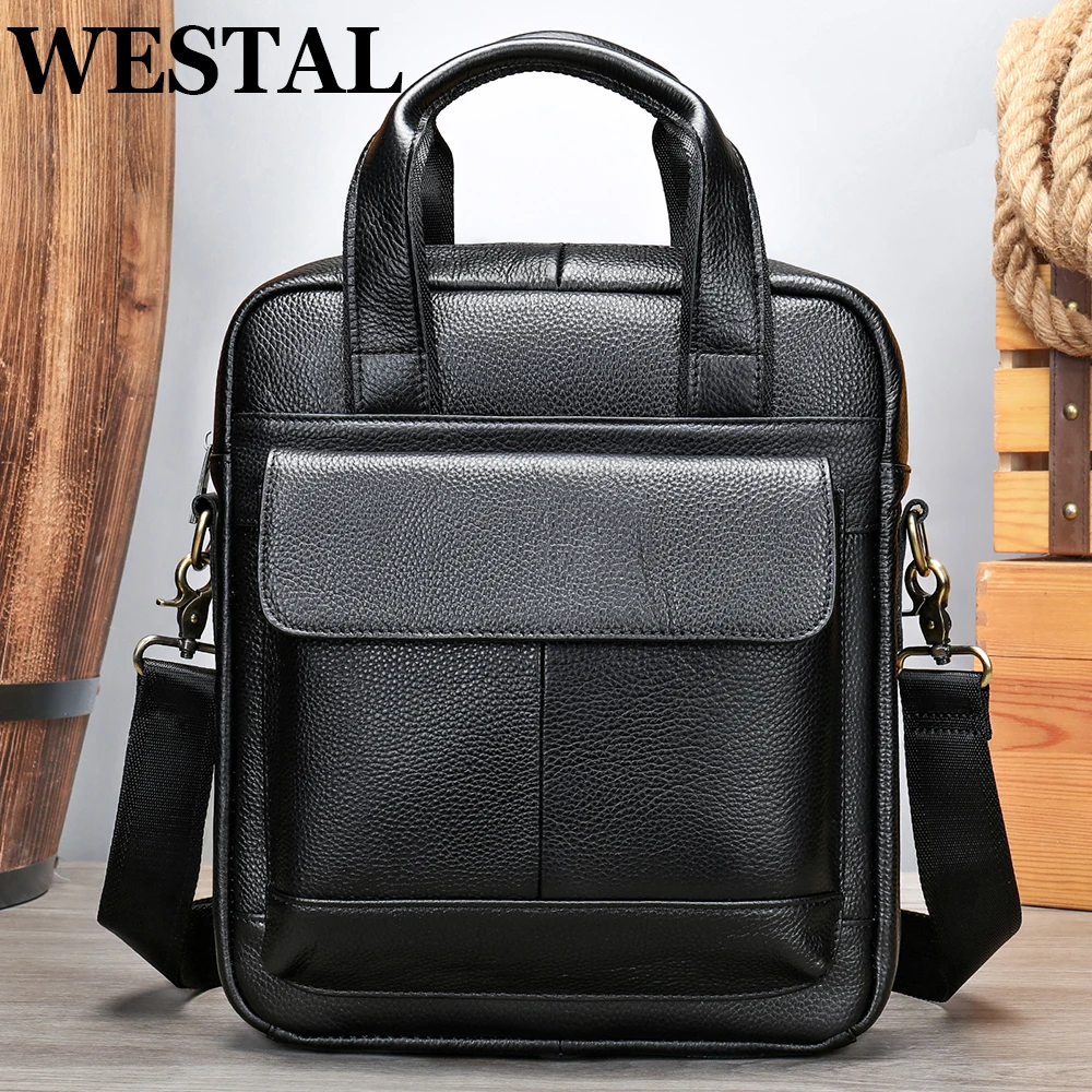 

WESTAL Shoulder Bag for Men Leather Messenger Crossbody Bags Bussiness 9.7 Inch Handbags Document Tote Travel