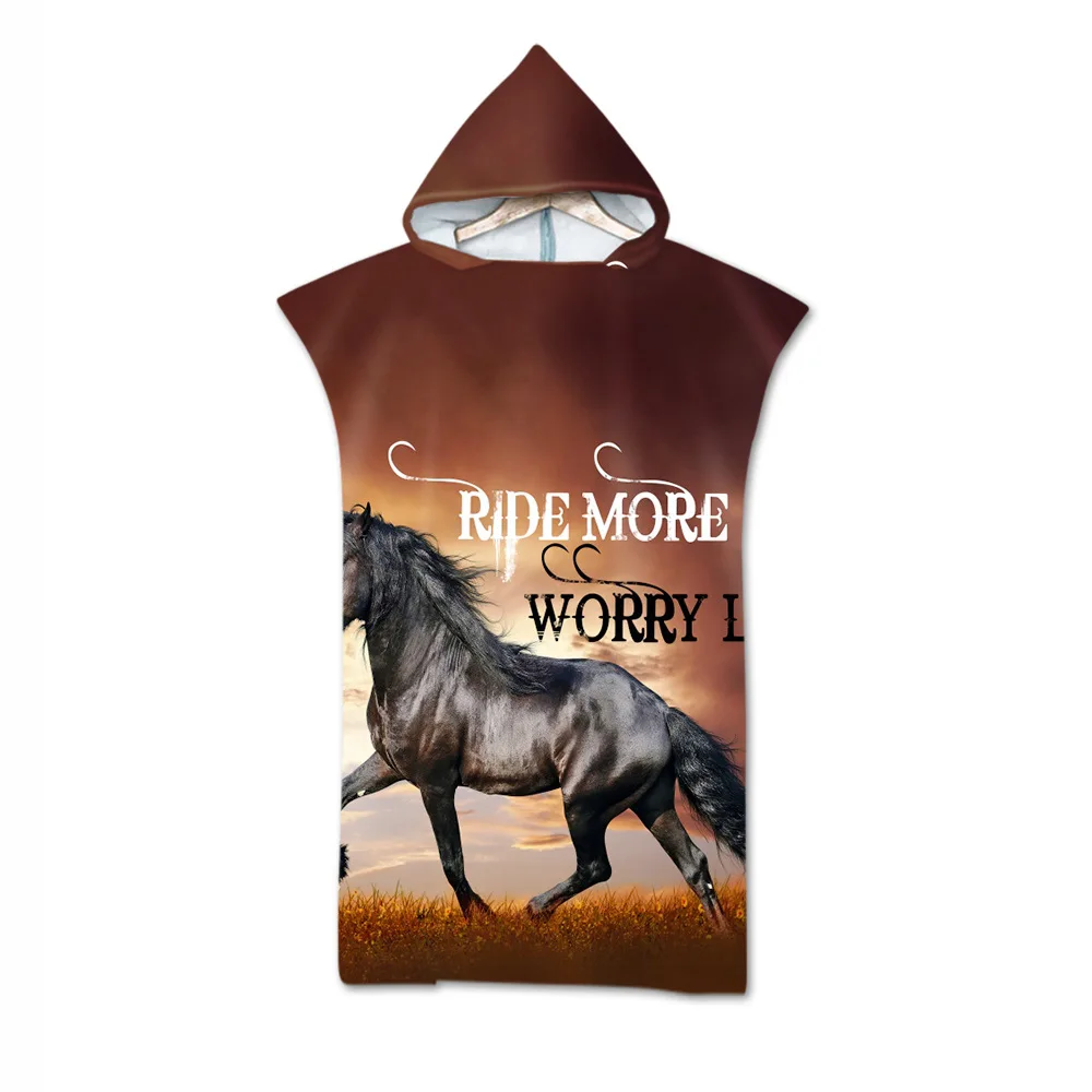 

Банное полотенце с капюшоном с лошадью, Забавный пляжный халат с животными из микрофибры, пончо для серфинга, Быстросохнущий халат для взро...