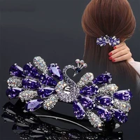 crystal peacock barrettes hair clips for women vintage rhinestone hairpins headwear girls hair accessories jewelry clips