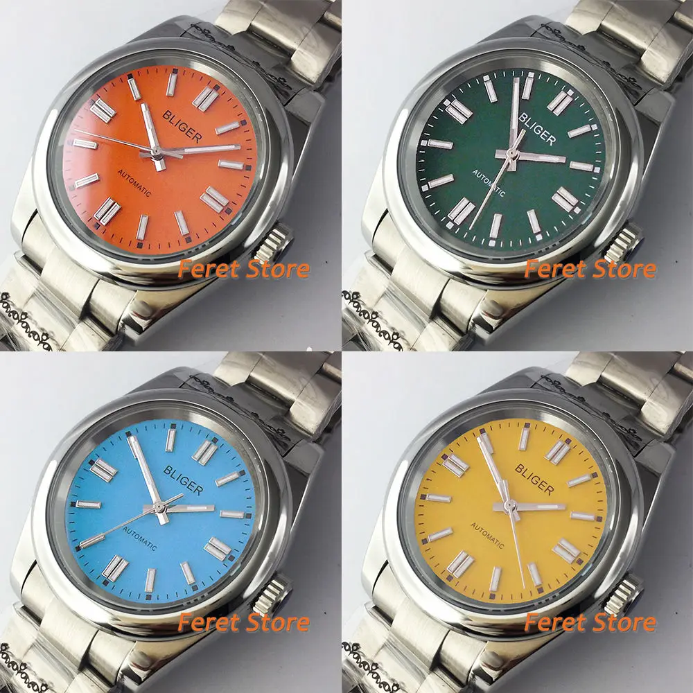 

Мужские часы BLIGER 36 мм/39 мм, сапфировые часы Miyota 8215 Mingzhu 2813, подходят для устричного ремешка, синие/желтые/зеленые/черные/оранжевые часы унисекс
