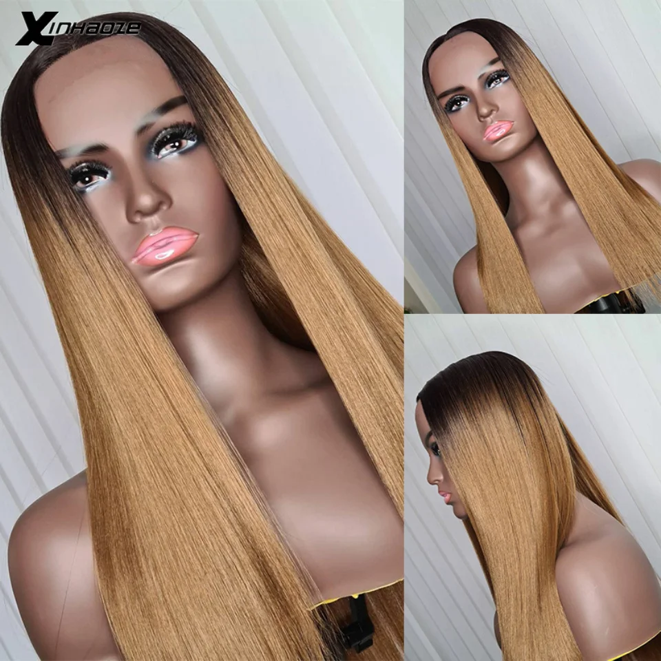 Ombre Colored 13x4 Lace Front Human Hair Wigs For Women #1b/27 Honey Blonde Straight Brazilian 5x5 Silk Top Lace Closure Wigs