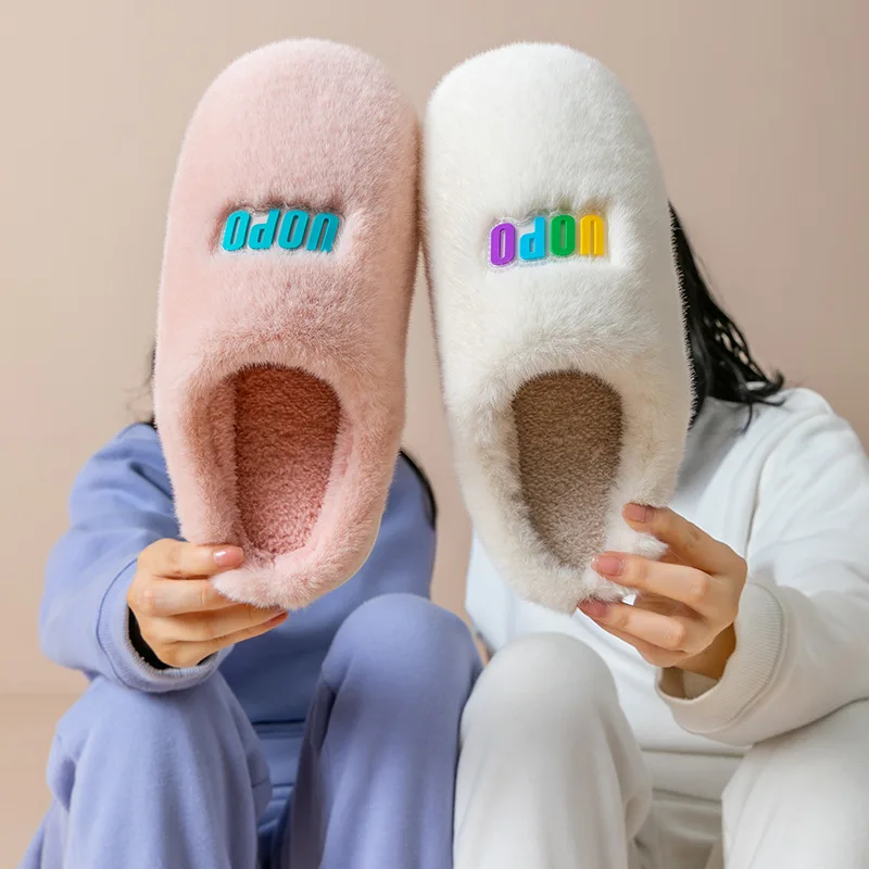 

2023 Plush Cotton Slippers For Women Winter Warm Couple Shoes Female Home Slippers Non-Slip Ladies Flat Shoes Indoor Floor Shoes